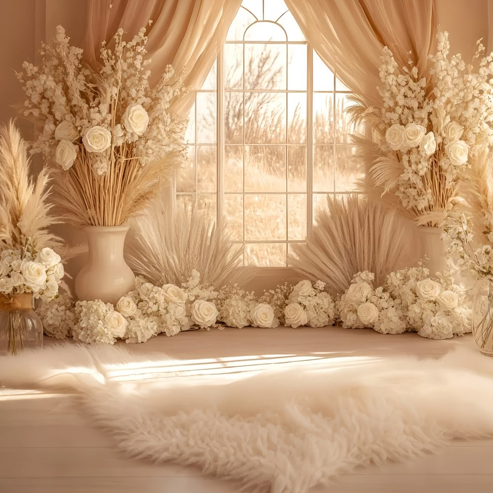 Boho Backdrops Cream Pampas Window Glow Backdrop UK GQ57-213