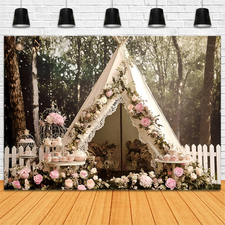 Boho Photography Backdrop Pink Rose Lace Tent Backdrop UK GQ57-234