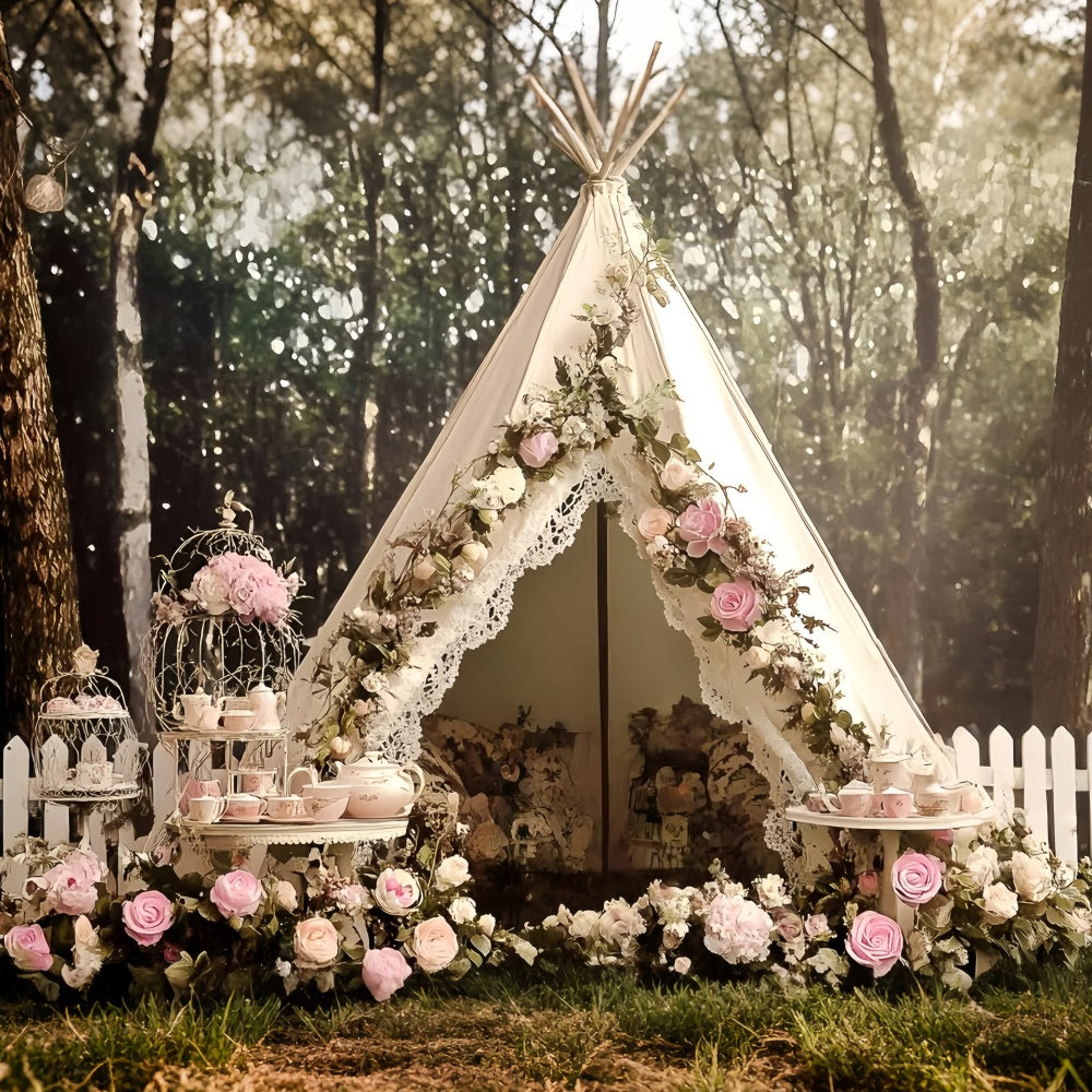 Boho Photography Backdrop Pink Rose Lace Tent Backdrop UK GQ57-234