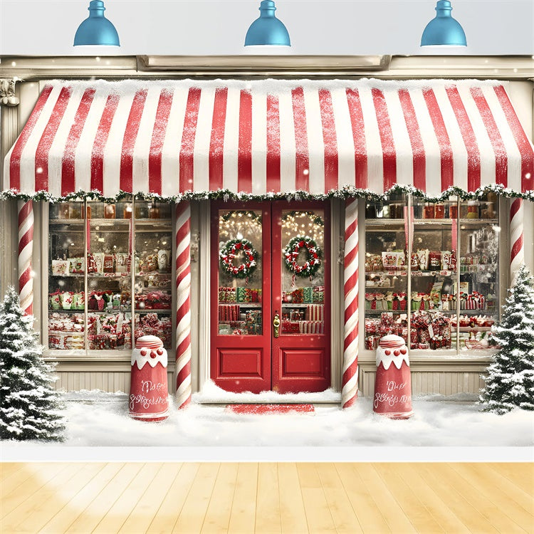 Christmas Photo Backdrops Striped Candy Market Backdrop UK GQ57-28