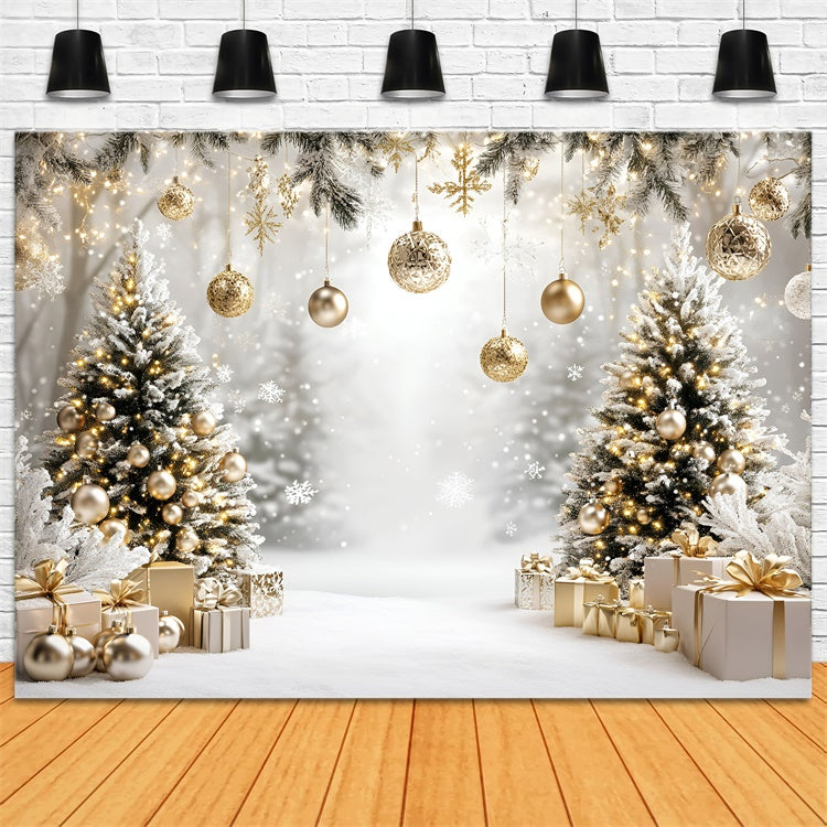 Christmas Backdrops For Photos Snowy Elegance Glow Backdrop UK GQ57-33