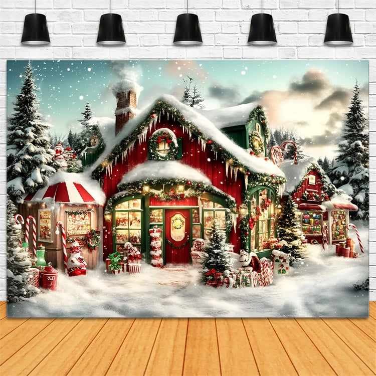 Christmas Backdrop Ideas Candy Cane Cottage Glow Backdrop UK GQ57-37
