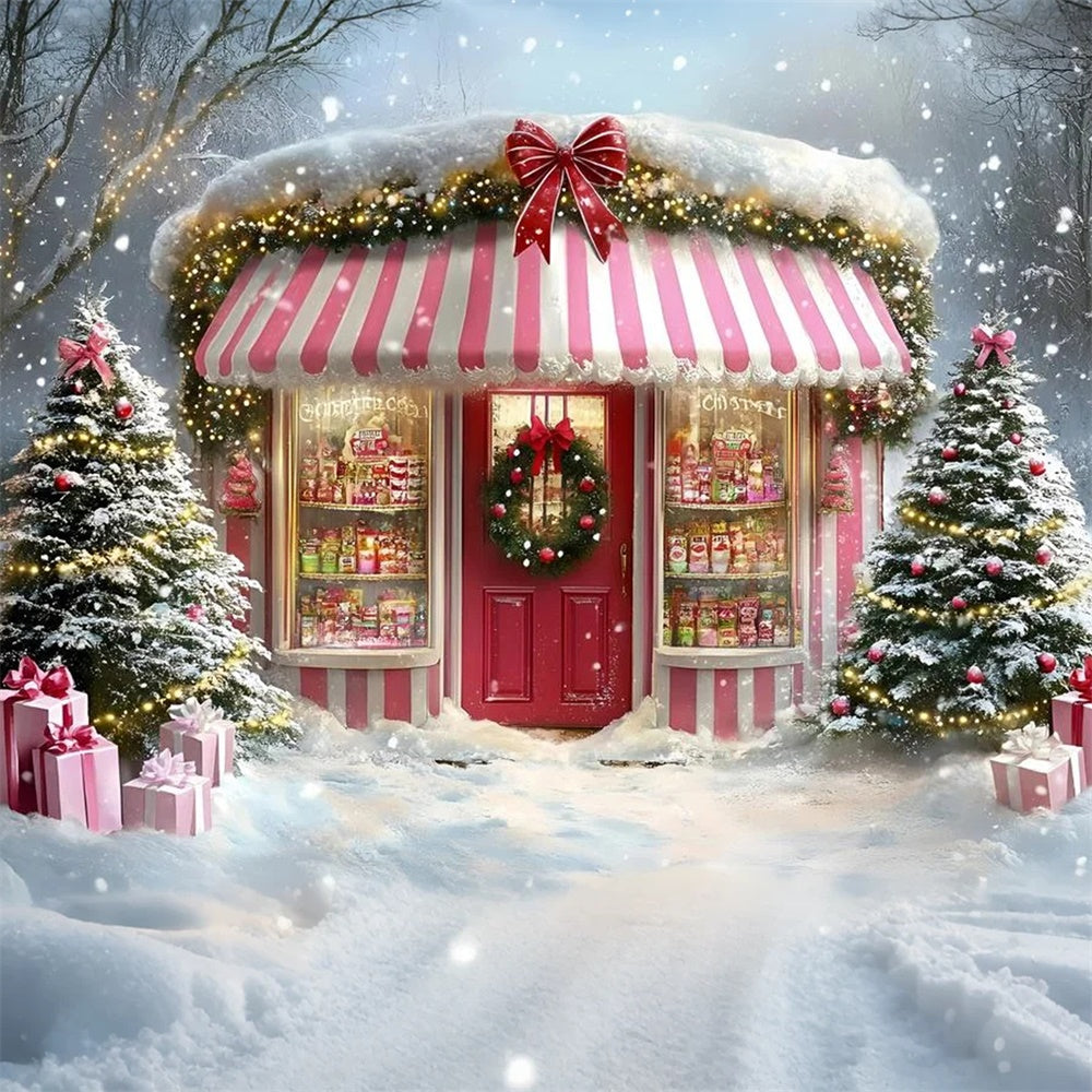 Christmas Backdrop For Photos Pink Festive Sweet Shop Backdrop UK GQ57-38