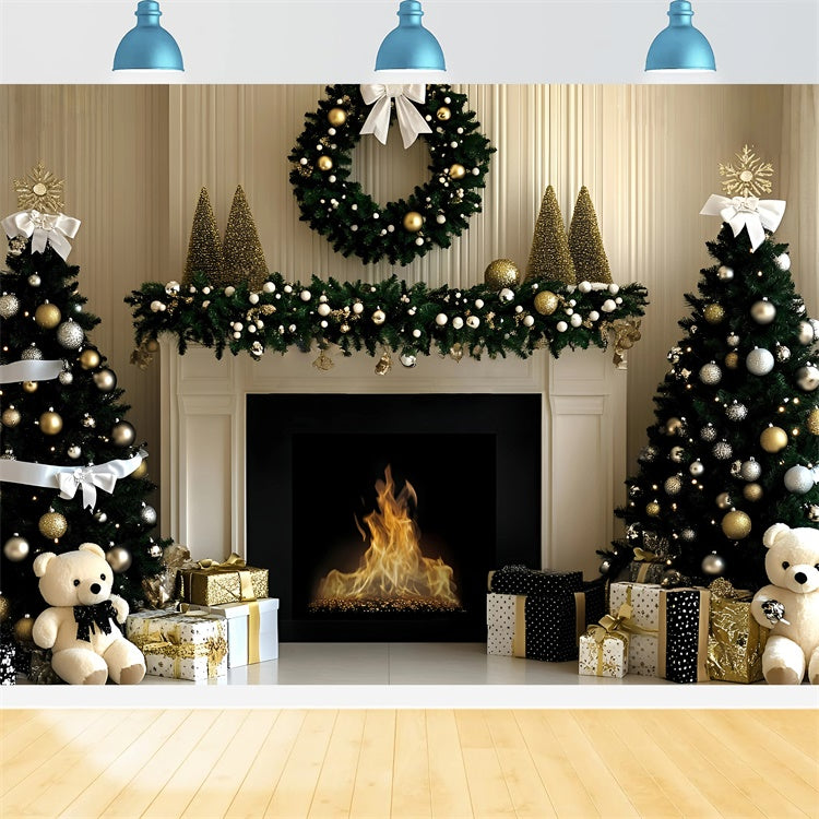 Christmas Fireplace Backdrop Elegant Gold Christmas Backdrop UK GQ57-4