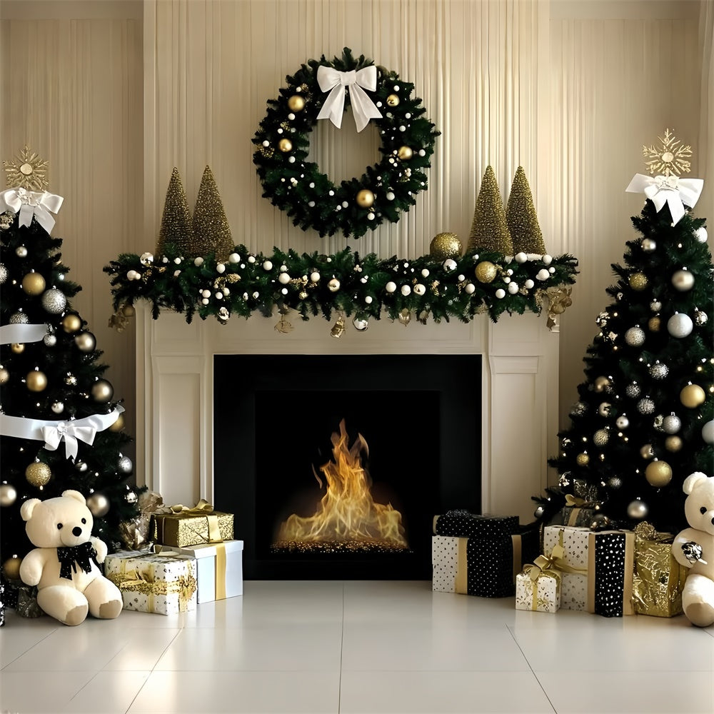 Christmas Fireplace Backdrop Elegant Gold Christmas Backdrop UK GQ57-4