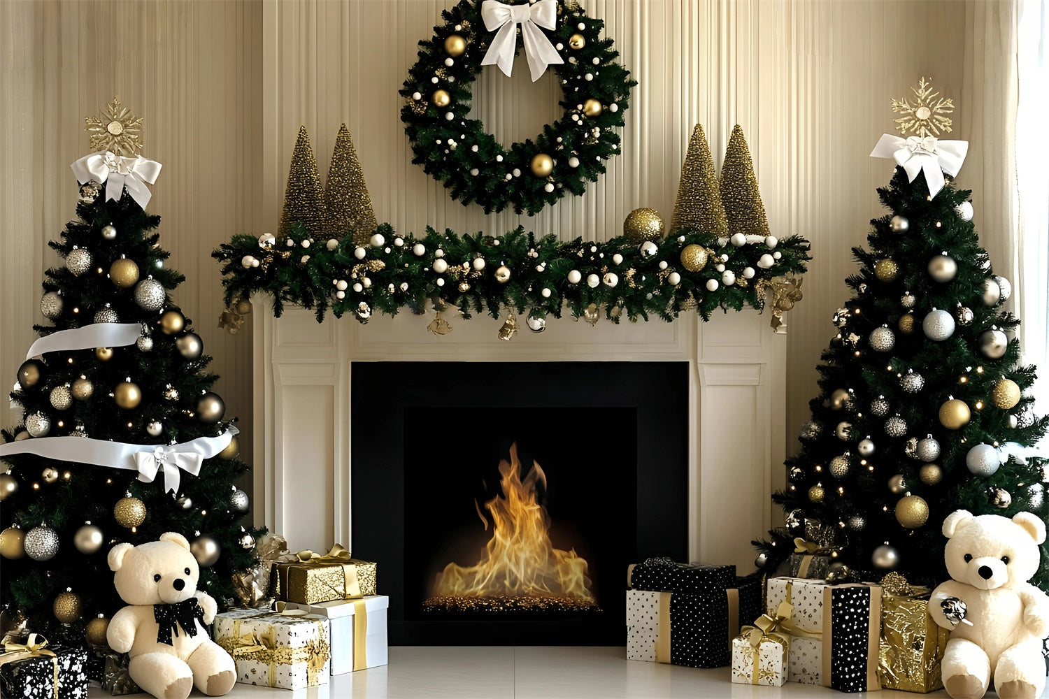 Christmas Fireplace Backdrop Elegant Gold Christmas Backdrop UK GQ57-4