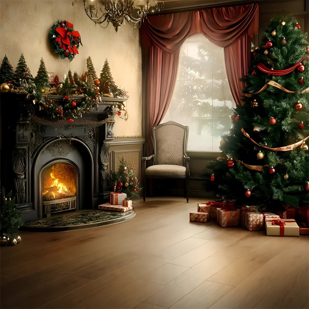 Christmas Fireplace Backdrop Vintage Christmas Parlor Backdrop UK GQ57-44