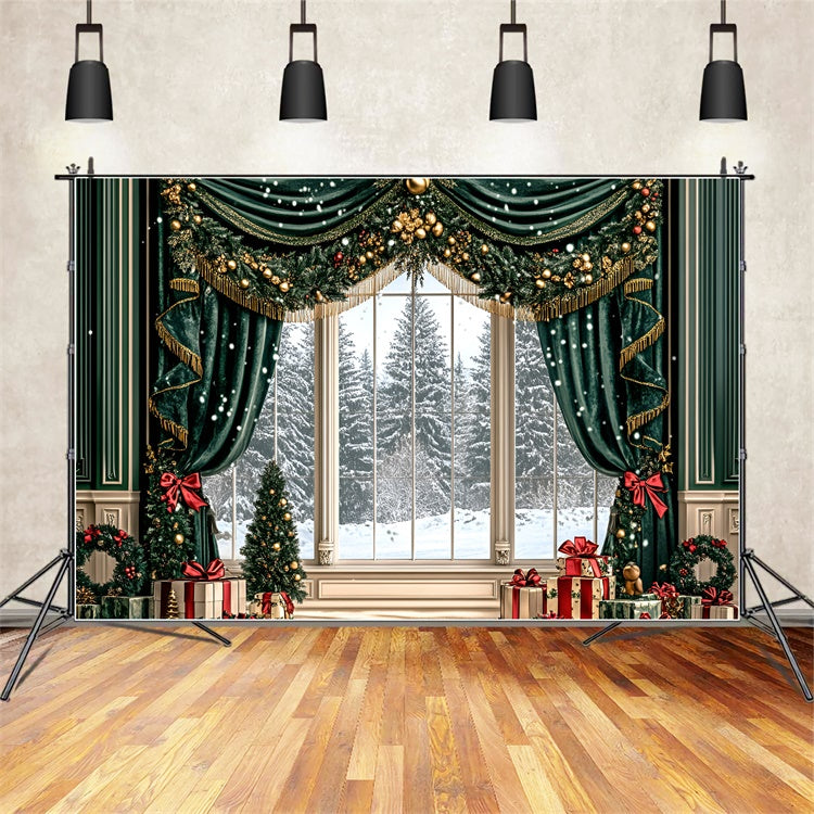 Christmas Backdrops Sale Golden Garland Drapes Backdrop UK GQ57-47