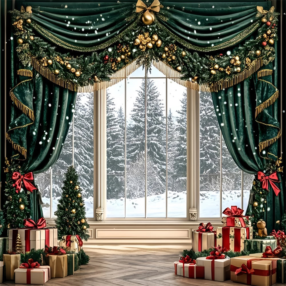 Christmas Backdrops Sale Golden Garland Drapes Backdrop UK GQ57-47