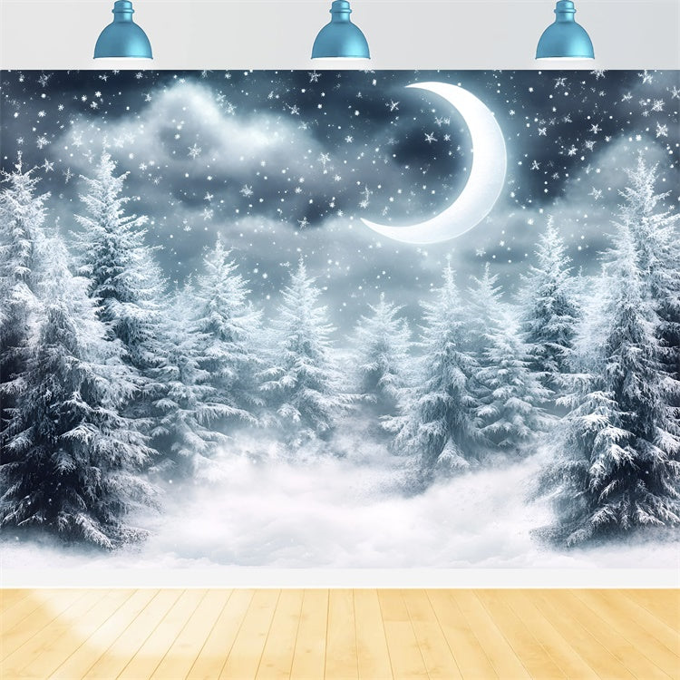 Winter Forest Backdrop Crescent Night Snowfall Backdrop UK GQ57-67