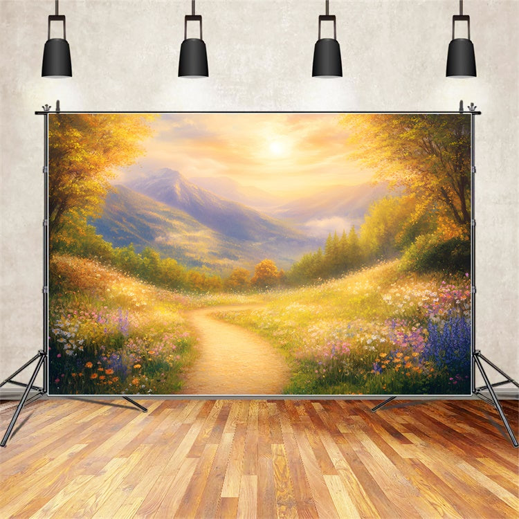 Forest Backdrop Photography Golden Meadow Path Backdrop UK GQ57-70