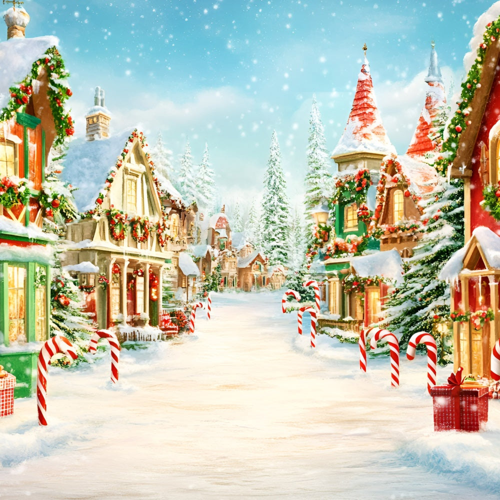 Christmas Village Backdrop Twinkling Cottages Backdrop UK GQ57-8