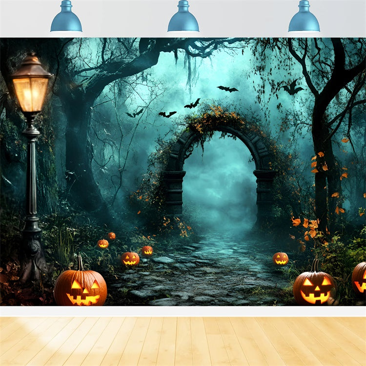 Halloween Forest Backdrop Haunted Pumpkin Path Backdrop UK GQ57-83