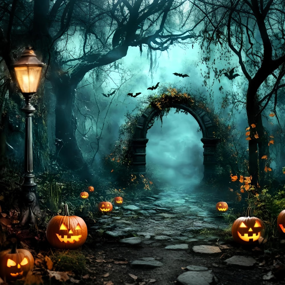 Halloween Forest Backdrop Haunted Pumpkin Path Backdrop UK GQ57-83