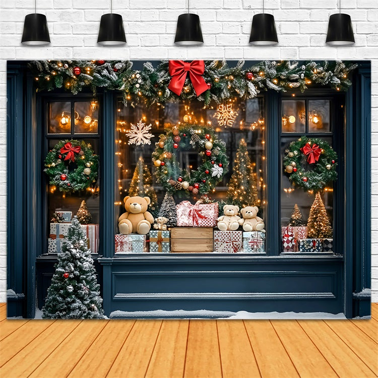 Christmas Photography Backdrops Teddy Holiday Window Backdrop UK GQ57-9