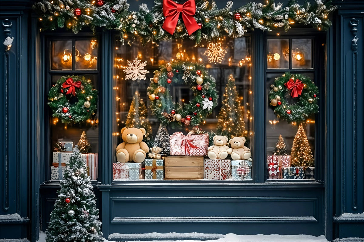 Christmas Photography Backdrops Teddy Holiday Window Backdrop UK GQ57-9