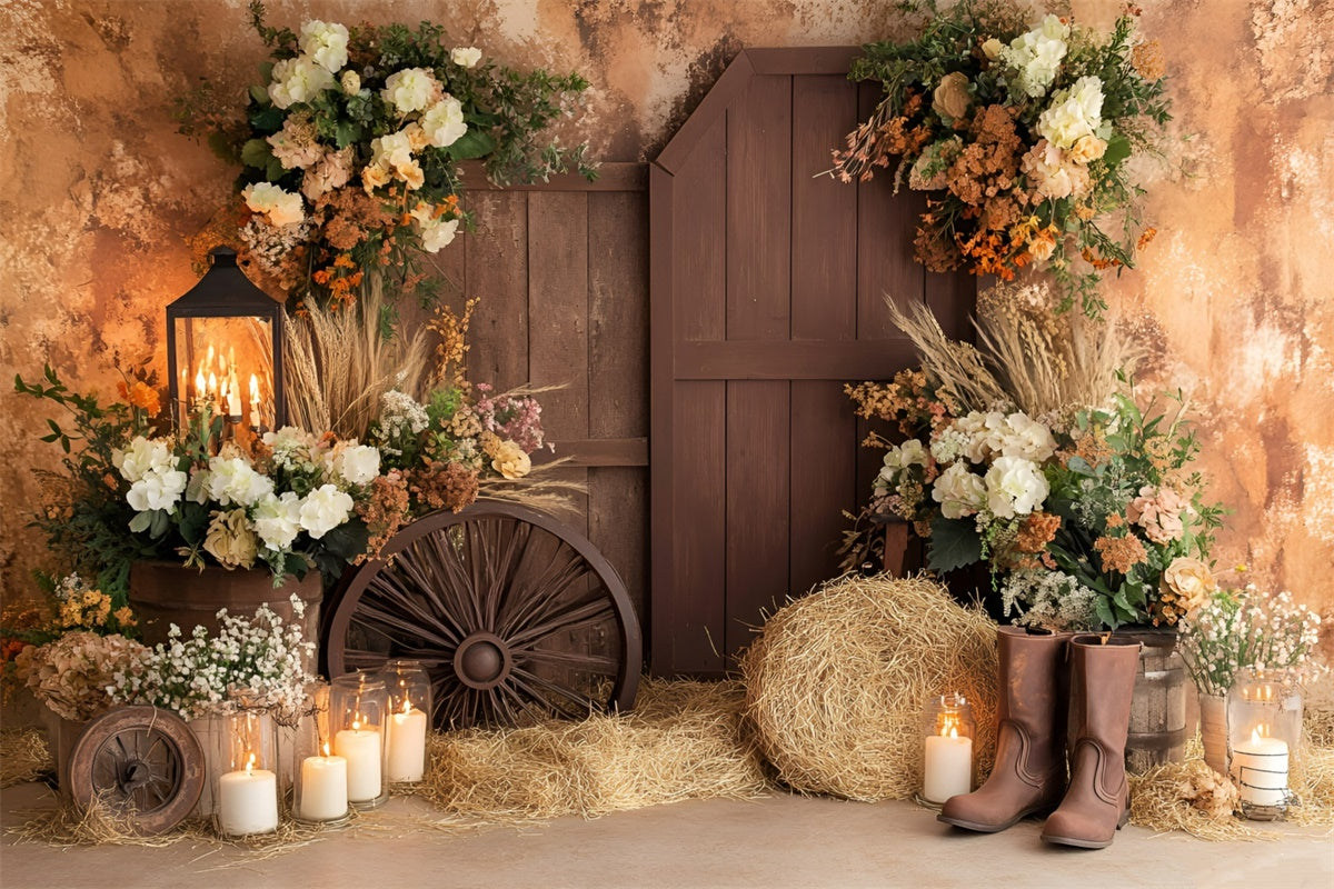 Boho Backdrop Rustic Boots Blossoms Autumn Photo Backdrop UK GQ57-94