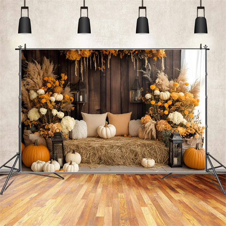 Fall Photo Backdrop Cozy Rustic Hay Bench Backdrop UK GQ57-98