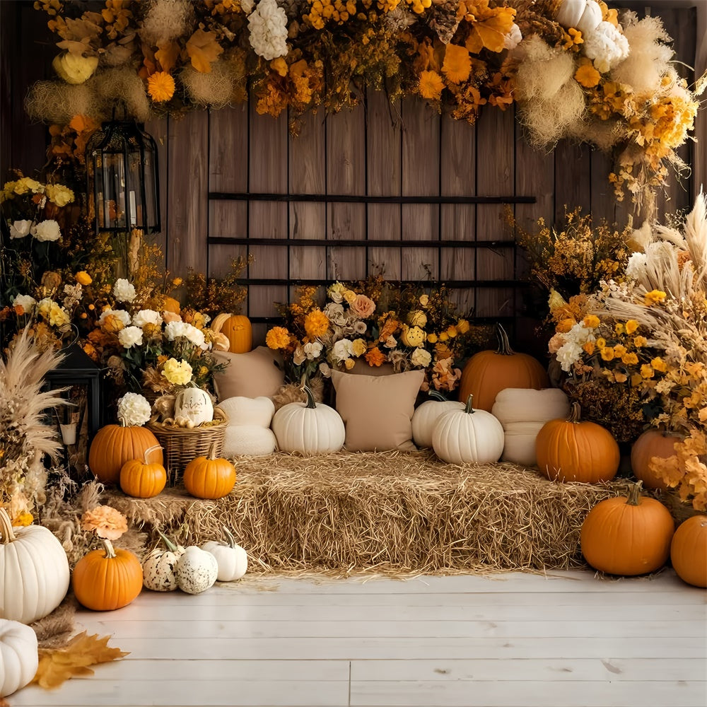 Fall Photo Backdrop Cozy Rustic Hay Bench Backdrop UK GQ57-98