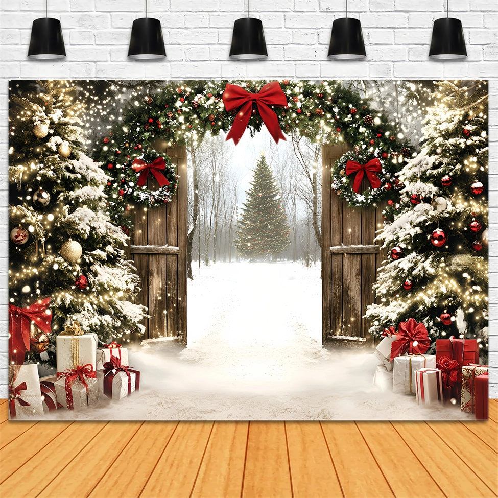 Holiday Backdrops Twinkling Christmas Gate Forest Christmas Tree Backdrop UK GQ58-1