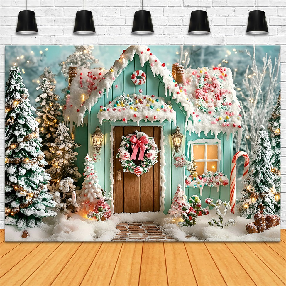 Gingerbread House Backdrop Frosted Gingerbread Cabin Holiday Christmas Backdrops UK GQ58-10