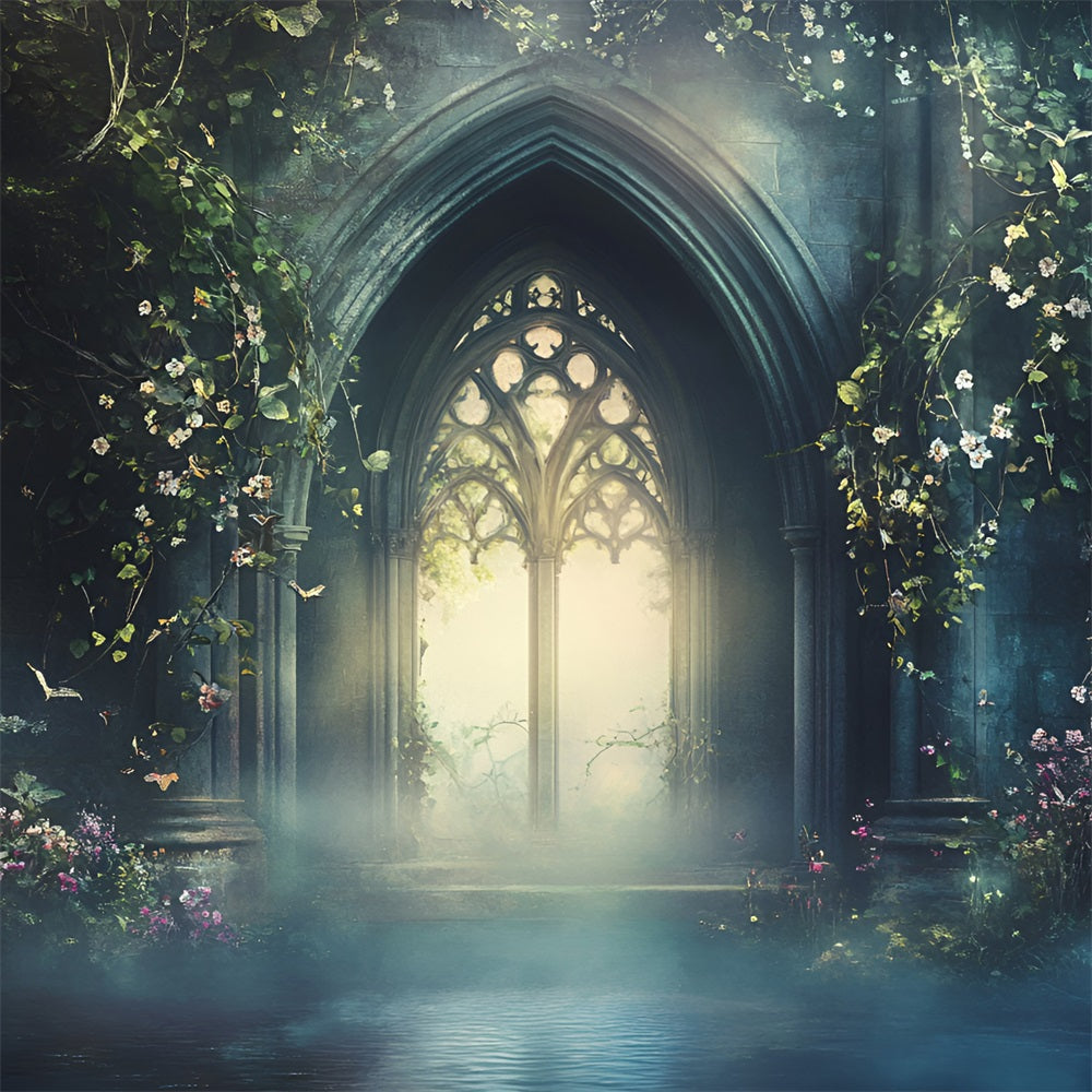 Gothic Backdrop Enchanted Gothic Arch Blooming Vines Vintage Backdrop UK GQ58-111