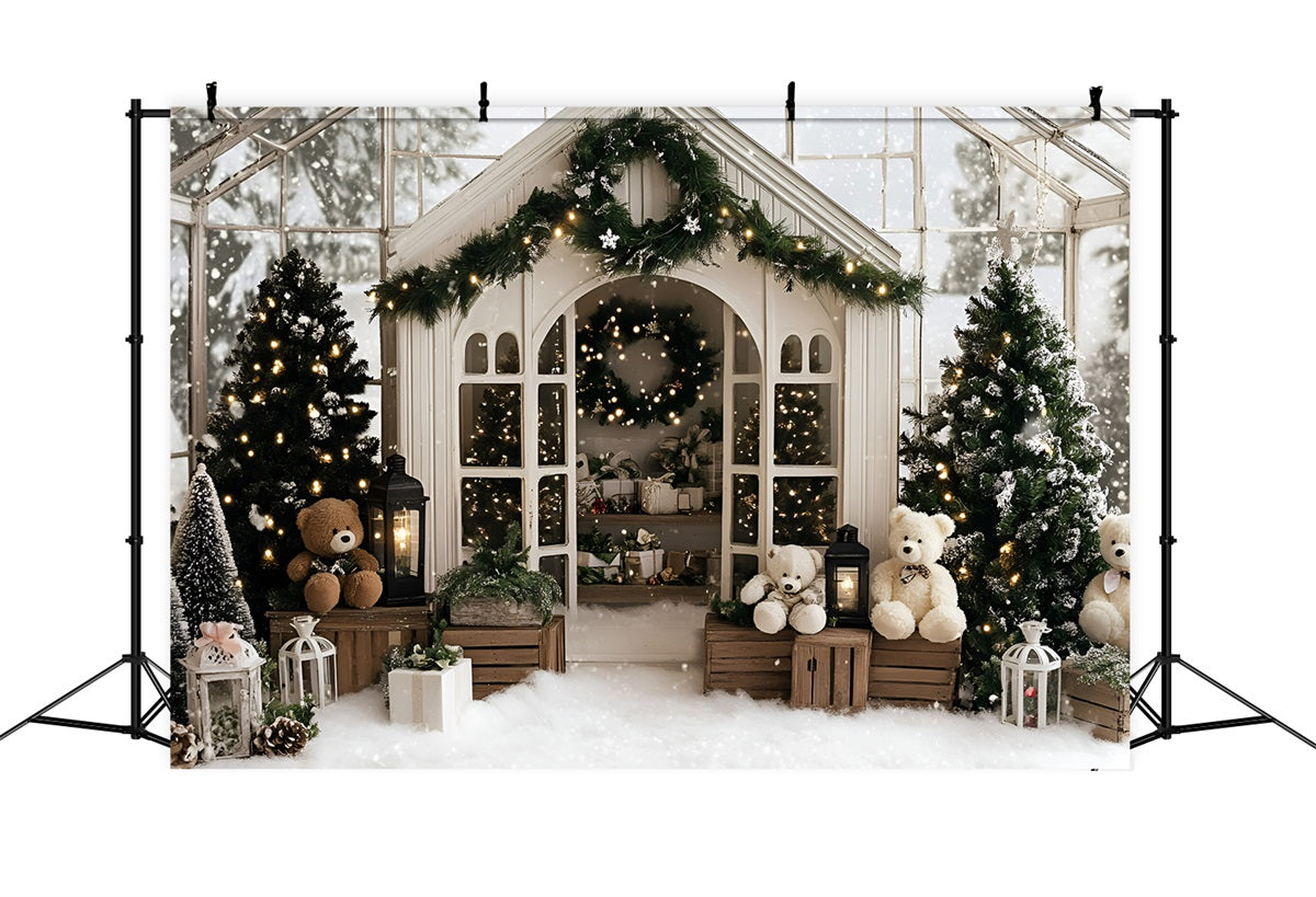 Christmas Backdrops Sale Cozy Greenhouse Teddy Holiday White Christmas Backdrop UK GQ58-12