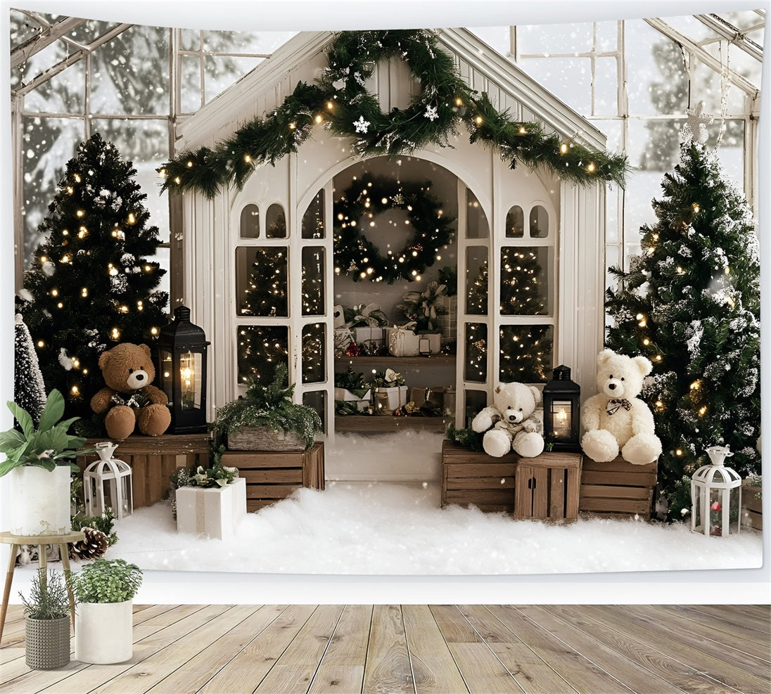 Christmas Backdrops Sale Cozy Greenhouse Teddy Holiday White Christmas Backdrop UK GQ58-12