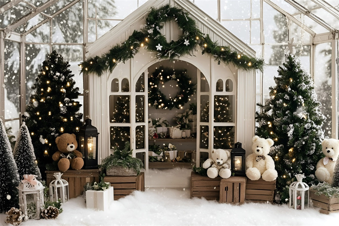 Christmas Backdrops Sale Cozy Greenhouse Teddy Holiday White Christmas Backdrop UK GQ58-12