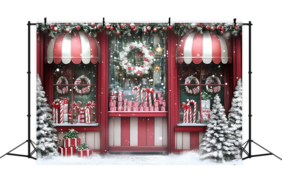 Christmas Backdrops Sale Candy Cane Red Shop Window Red Christmas Backdrop UK GQ58-14