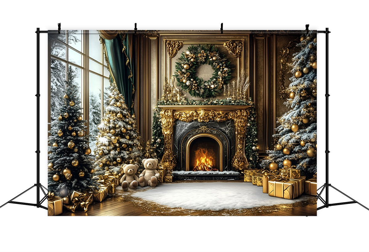 Christmas Fireplace Backdrop Luxury Gold Wall Bear Fireplace Christmas Backdrop for Photos UK GQ58-17
