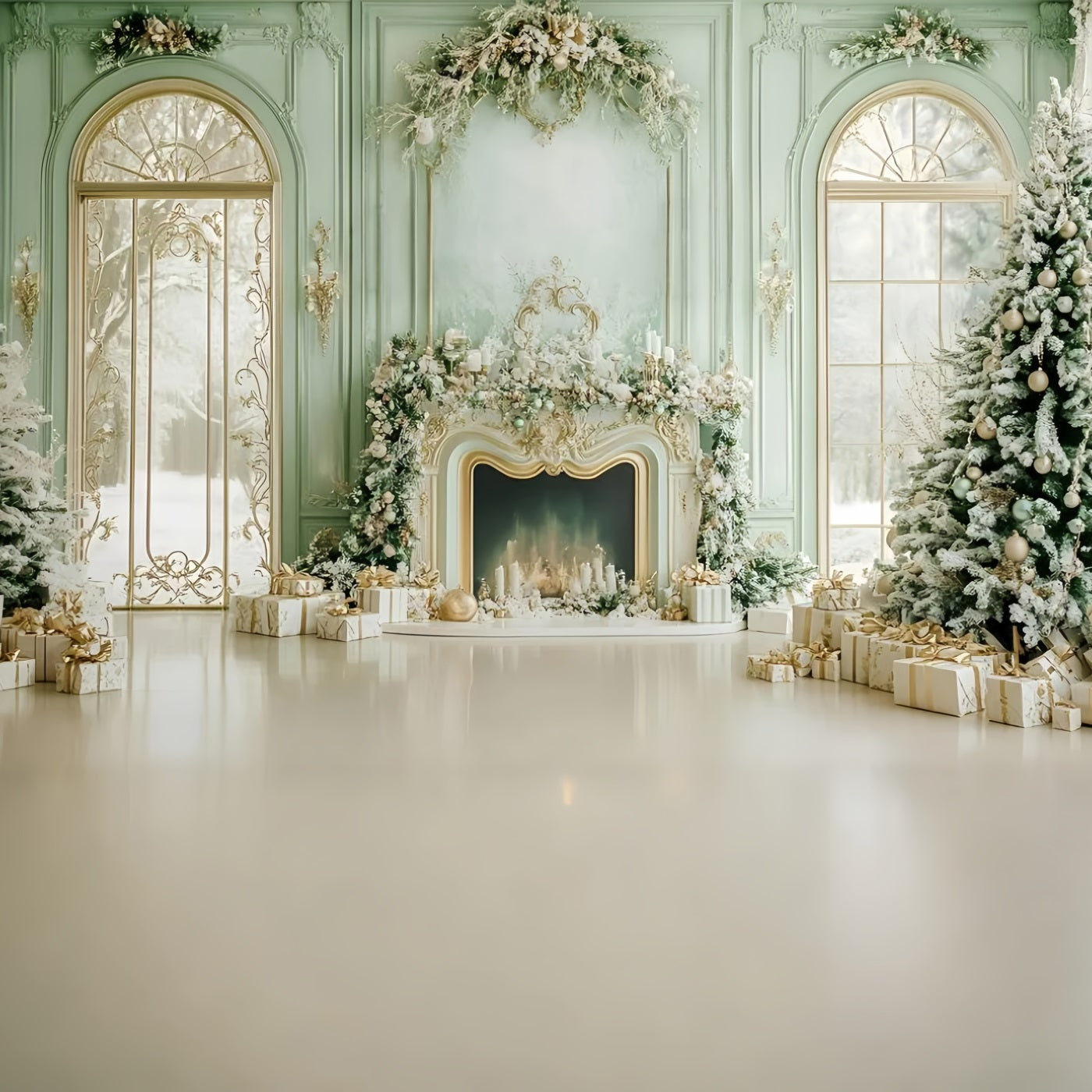 Christmas Fireplace Backdrop Fresh Green Snowy Windows Christmas Backdrop for Photos UK GQ58-19