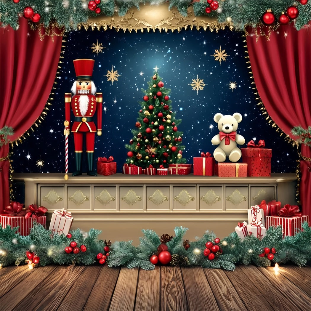 Nutcracker Backdrop Fantastic Teddy Bears Starry Night Theater Christmas Backdrops for Photography UK GQ58-23