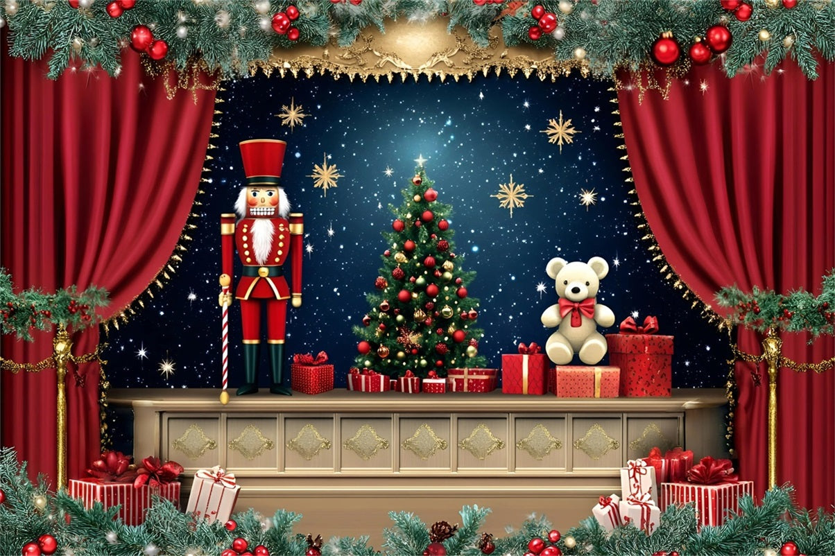 Nutcracker Backdrop Fantastic Teddy Bears Starry Night Theater Christmas Backdrops for Photography UK GQ58-23