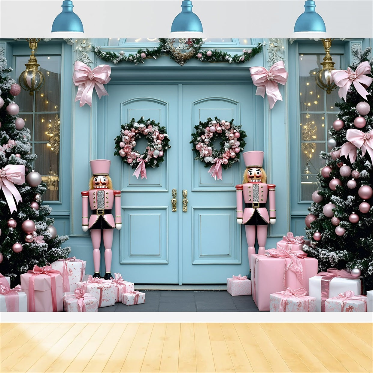 Nutcracker Backdrop Pink Nutcracker Soldiers Doorway Christmas Backdrops for Photography UK GQ58-24