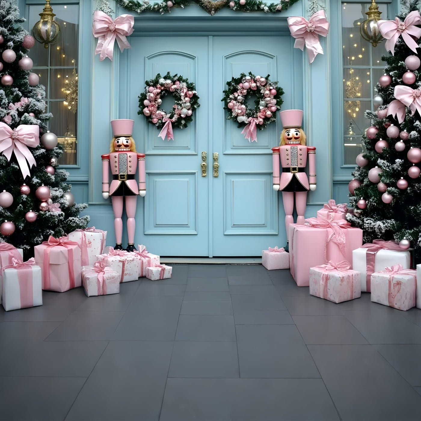 Nutcracker Backdrop Pink Nutcracker Soldiers Doorway Christmas Backdrops for Photography UK GQ58-24