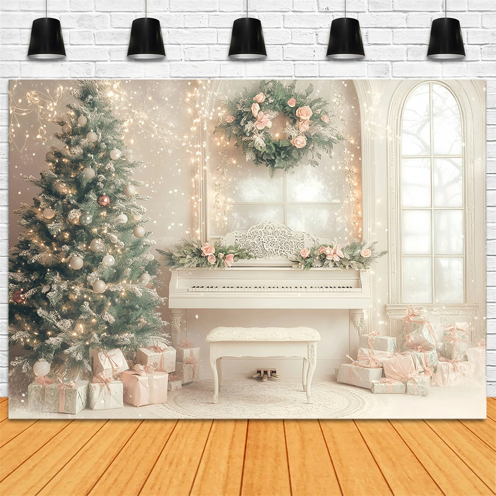 High Resolution Christmas Backdrop Elegant Piano Room Holiday Pink Christmas Backdrop UK GQ58-26
