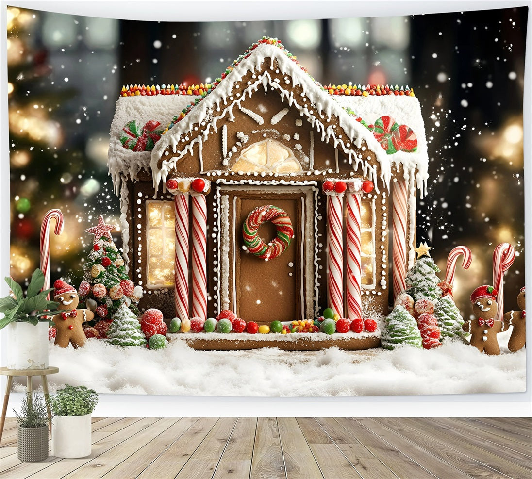 Gingerbread Backdrop Candy Cane Gingerbread House Delight Christmas Backdrops Sale UK GQ58-32