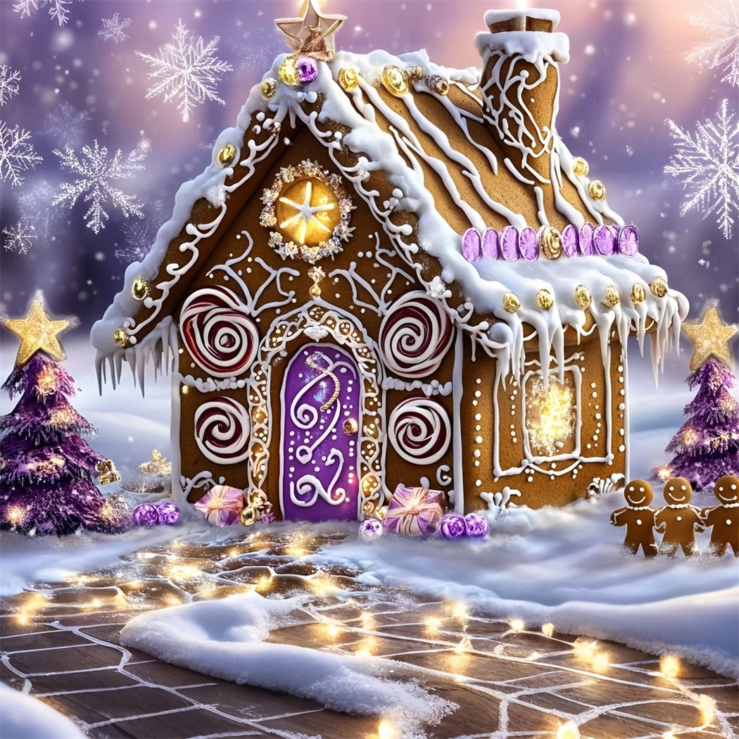 Gingerbread Backdrop Purple Swirl Candy Cottage Wonderland Christmas Backdrops 10x10 UK GQ58-34