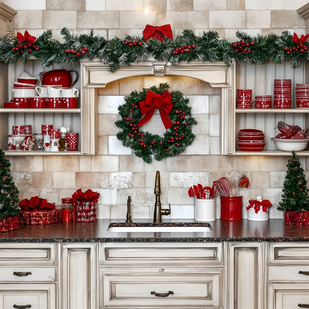 Holiday Photo Backdrop Red Dishware Holiday Kitchen Decor Christmas Kitchen Backdrop UK GQ58-39