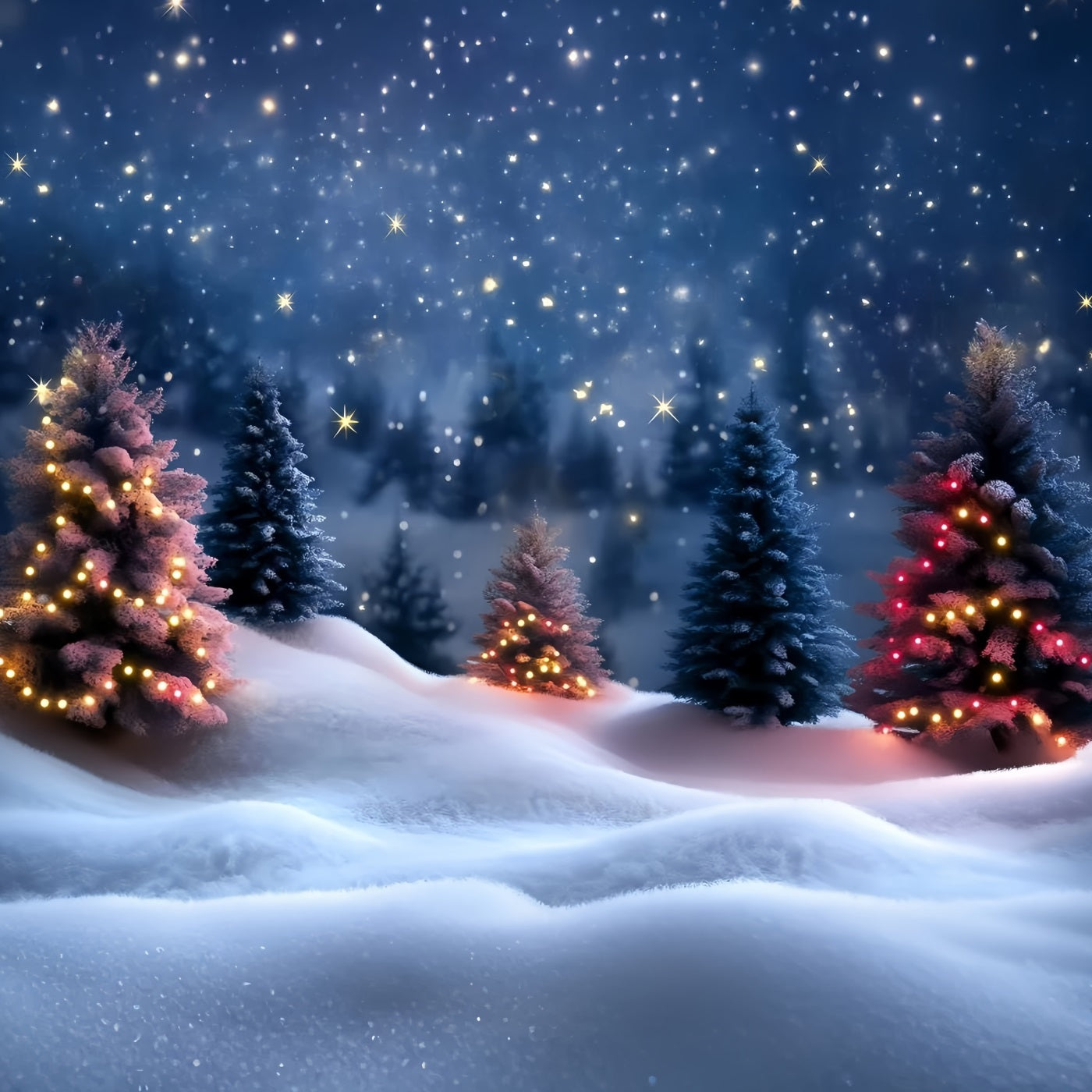 Night Sky Backdrop Starry Night Snowy Pines Christmas Backdrop Ideas UK GQ58-42