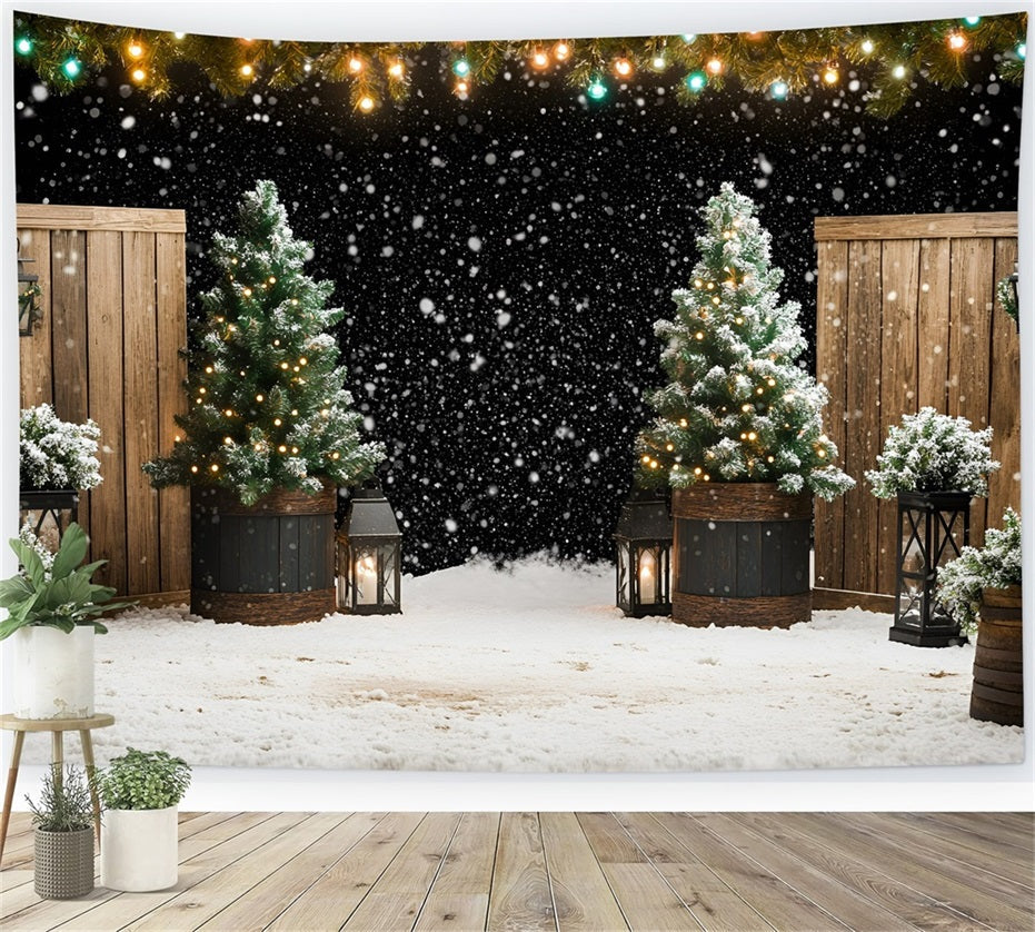 Christmas Tree Farm Backdrop Snowfall Lantern Garden with Fir Trees Christmas Backdrops For Photos UK GQ58-47