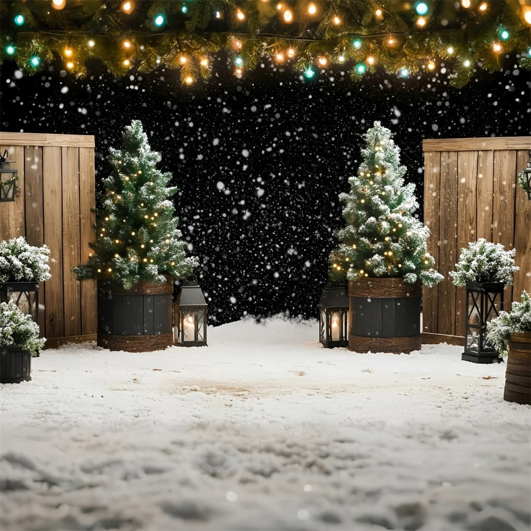 Christmas Tree Farm Backdrop Snowfall Lantern Garden with Fir Trees Christmas Backdrops For Photos UK GQ58-47