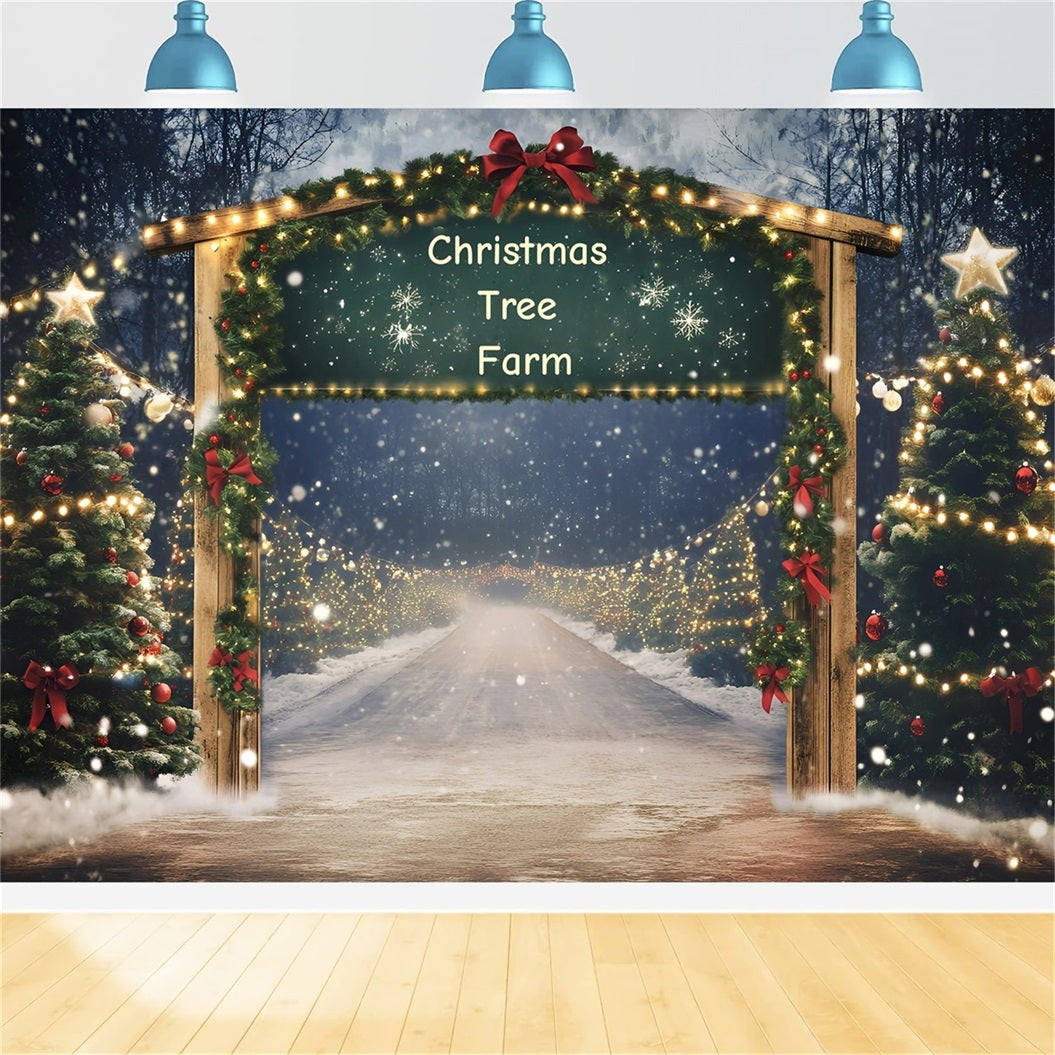 Christmas Tree Farm Backdrop Holiday Archway Entrance with Garland Christmas Village Backdrop UK GQ58-49
