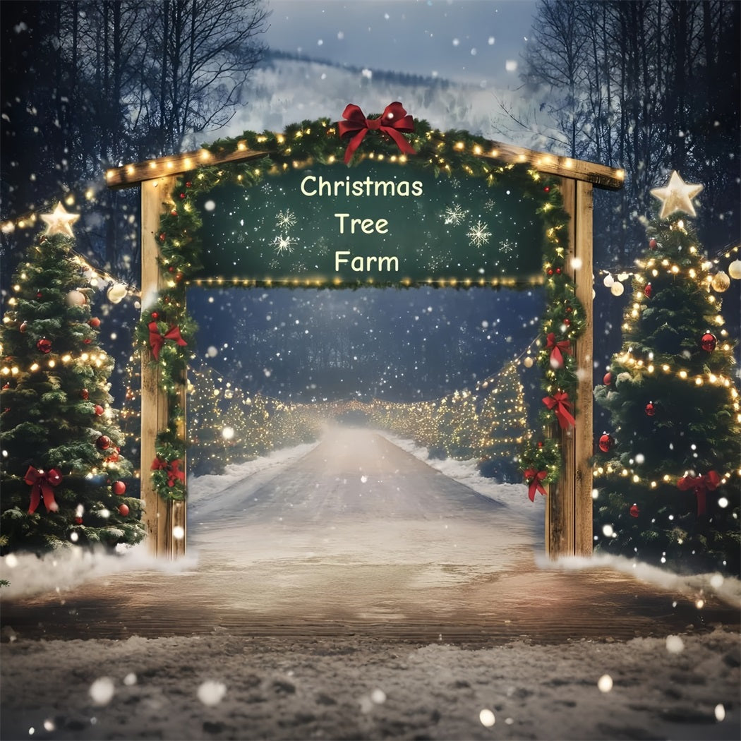 Christmas Tree Farm Backdrop Holiday Archway Entrance with Garland Christmas Village Backdrop UK GQ58-49