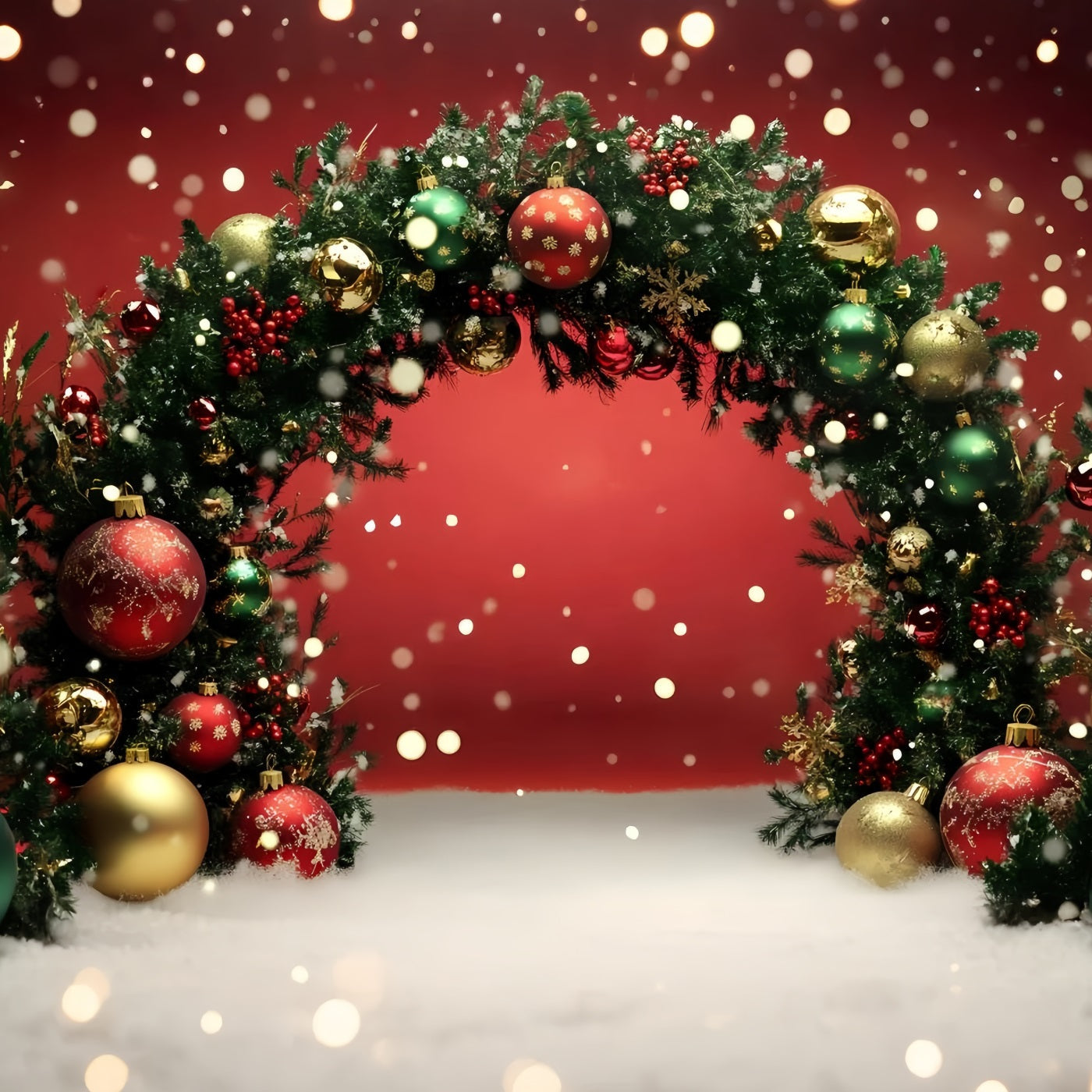 Holiday Backdrops Red Ornament Garland Archway Red Christmas Backdrop UK GQ58-5