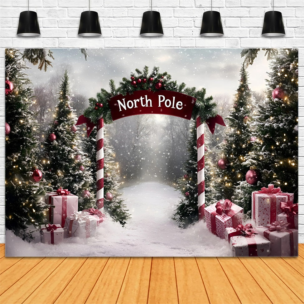 North Pole Backdrop North Pole Candy Cane Gift Path Professional Christmas Backdrops UK GQ58-51