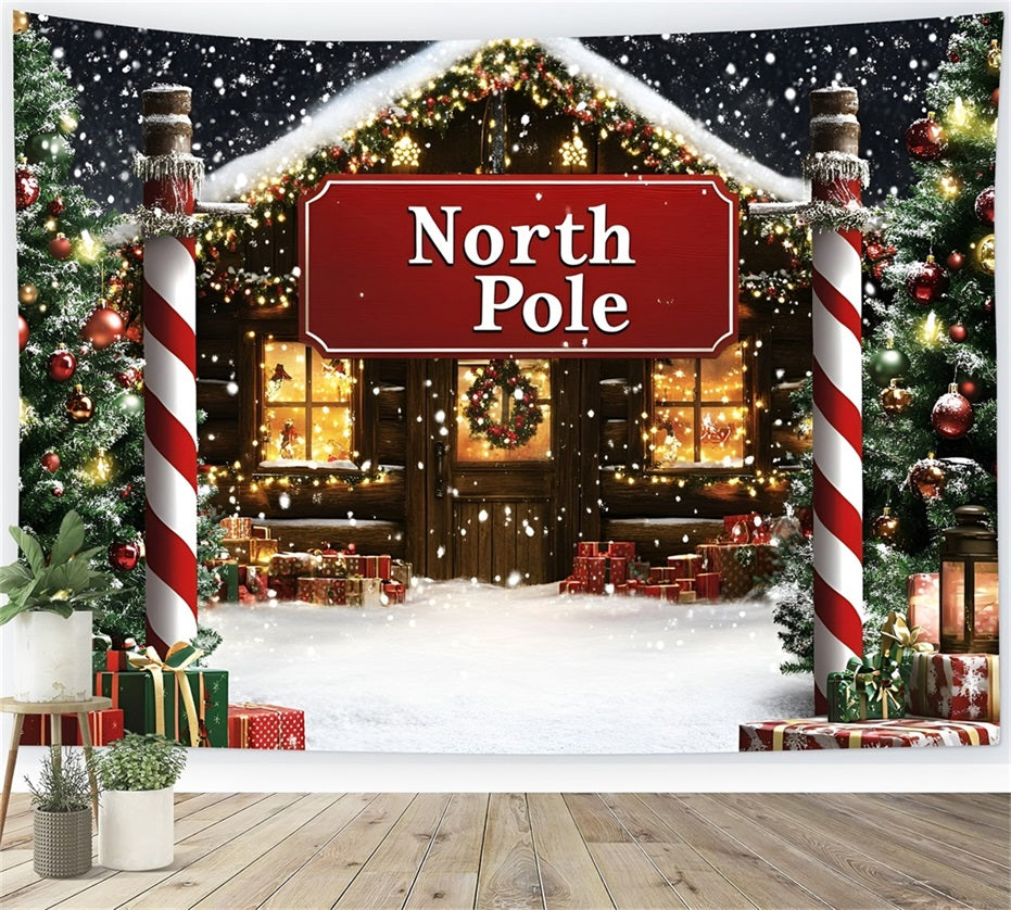 North Pole Backdrop Snowy North Pole Cottage Entrance Professional Christmas Backdrops UK GQ58-52