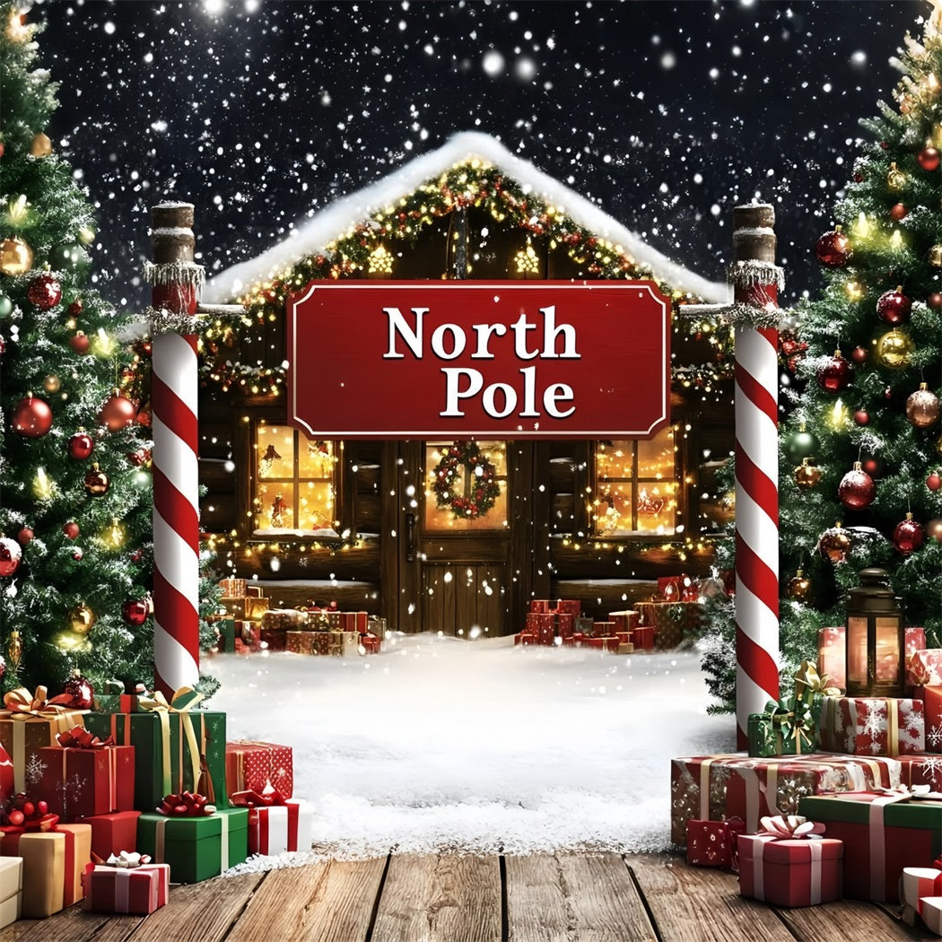 North Pole Backdrop Snowy North Pole Cottage Entrance Professional Christmas Backdrops UK GQ58-52
