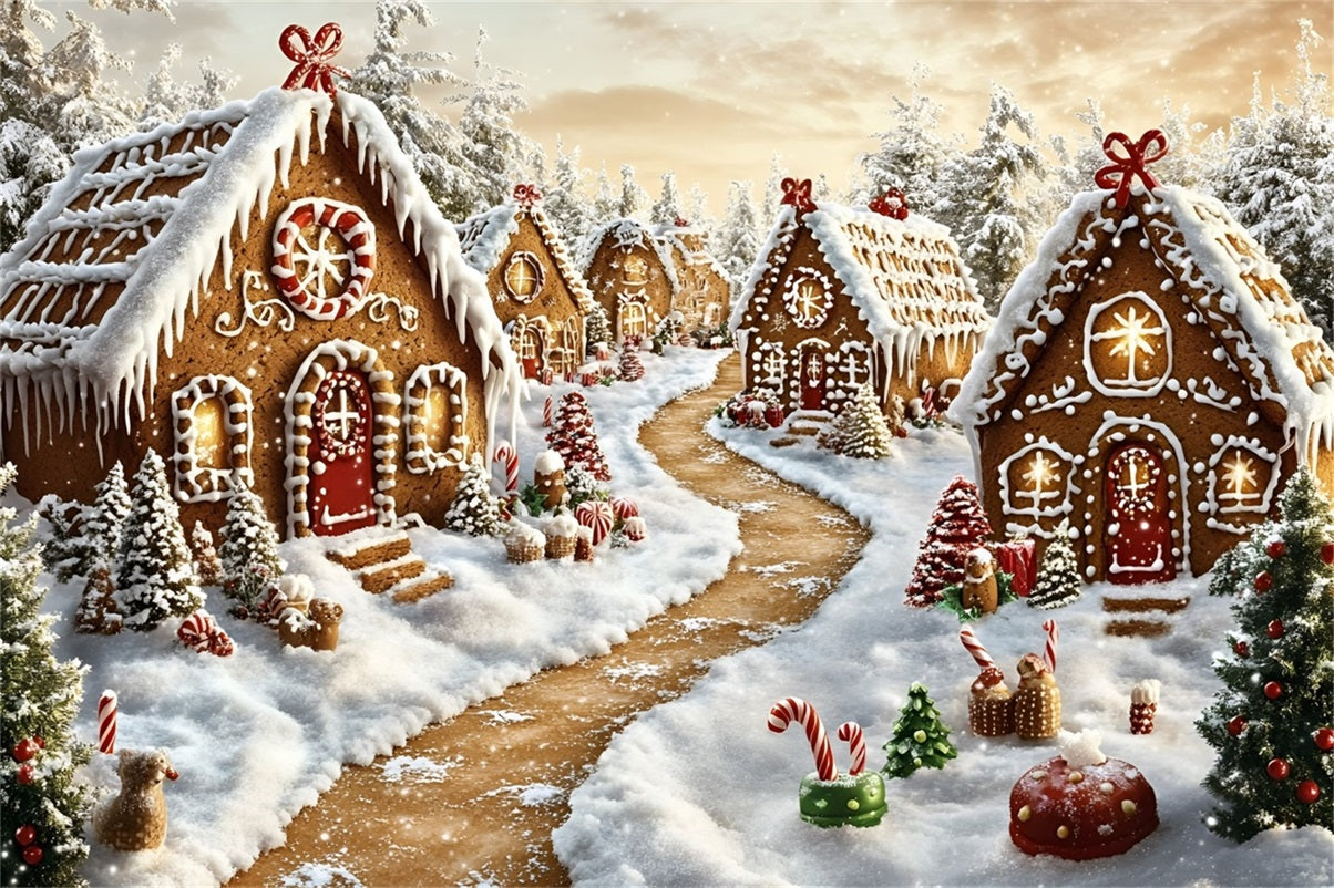 Gingerbread House Backdrop Gingerbread Village Snowy Lane Christmas Backdrops UK GQ58-6